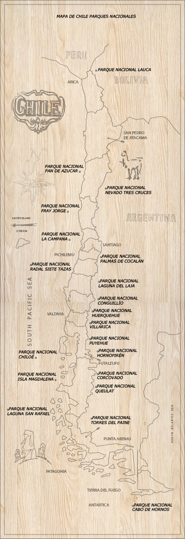 MAPA CHILE PARQUES NACIONALES MADERA A PEDIDO