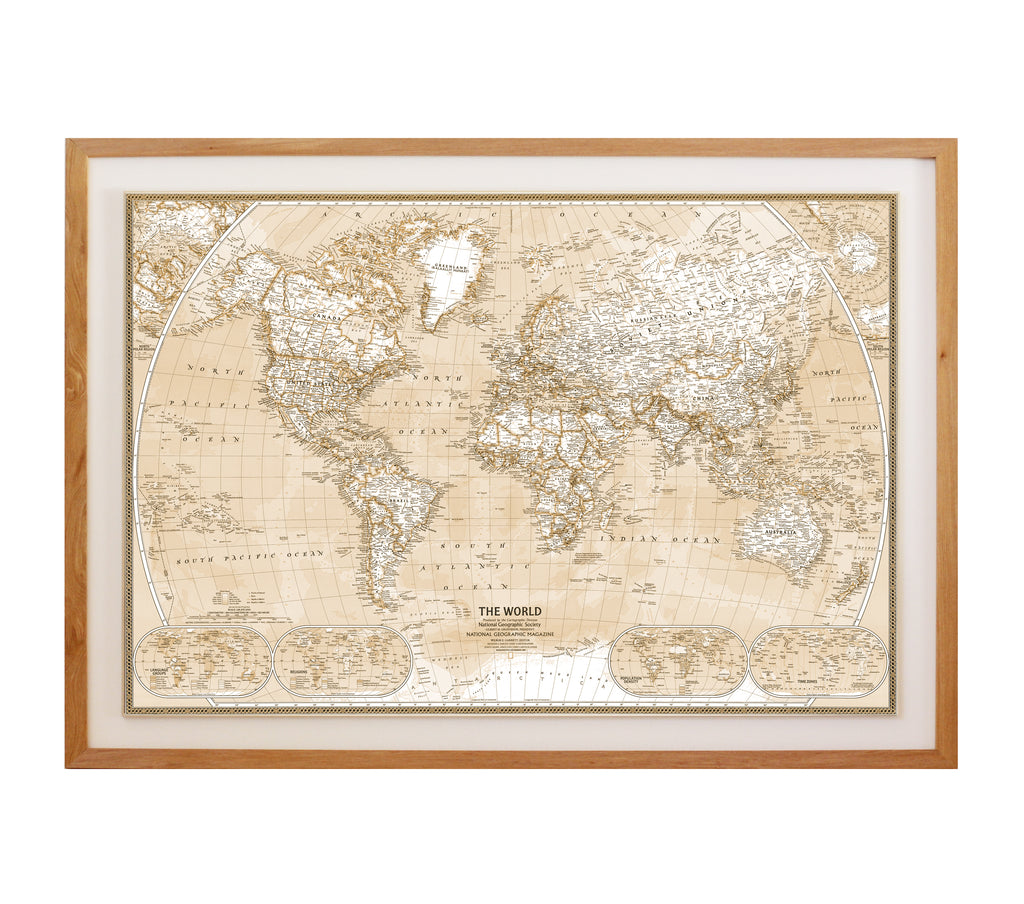MAPA SEPIA 50 X 40 CM MARCO MADERA DISPONIBLE